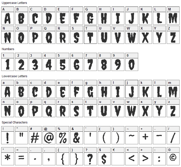 Creepster Font Character Map