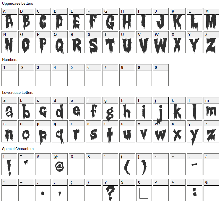 Creepsville Font Character Map
