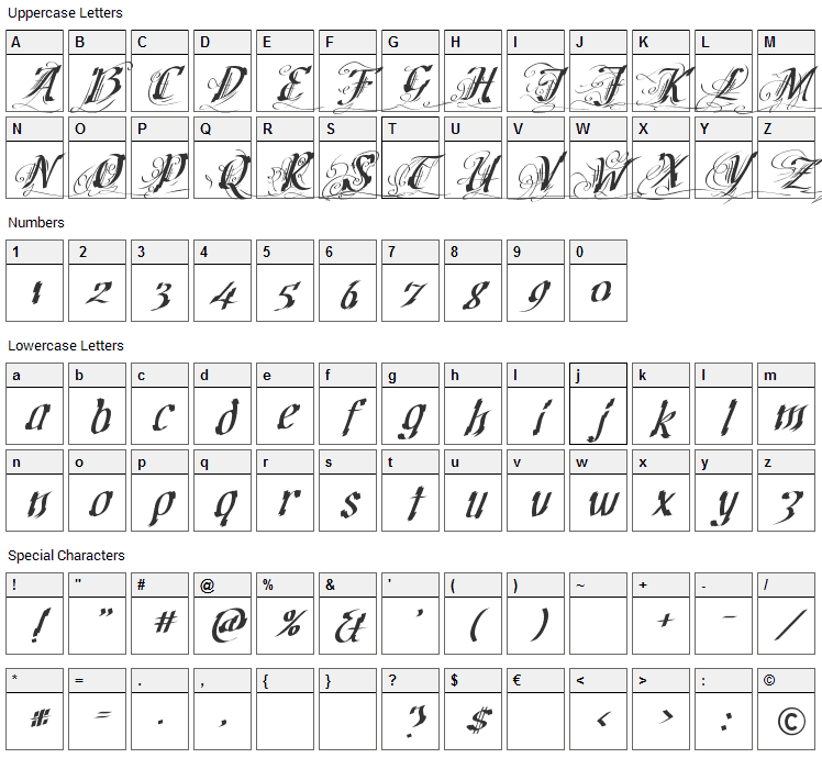 Cretino Font Character Map