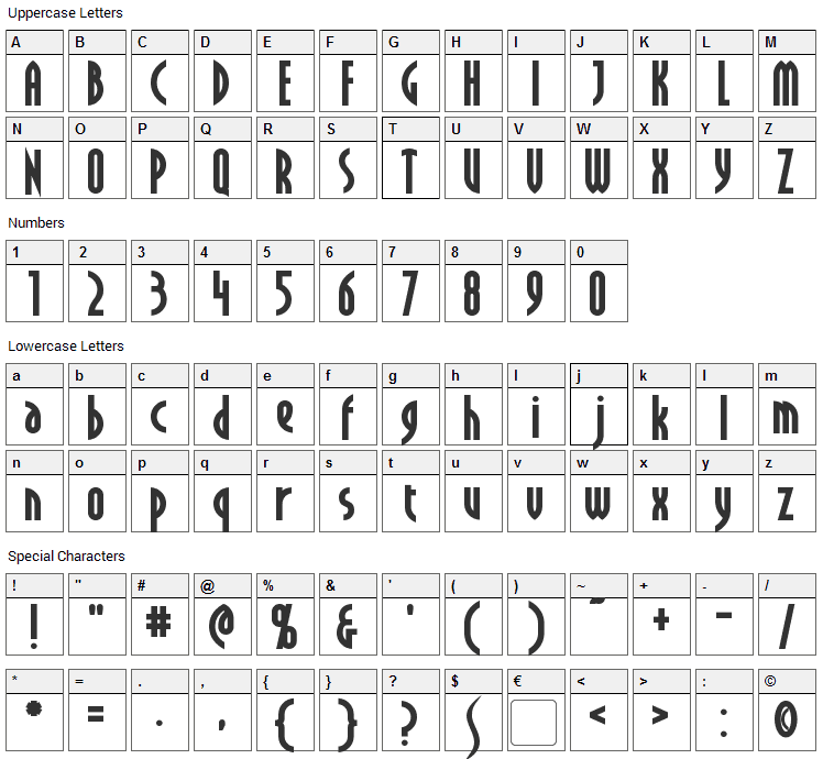 Crichton Font Character Map