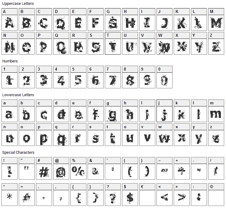 Crime Scene Font Character Map