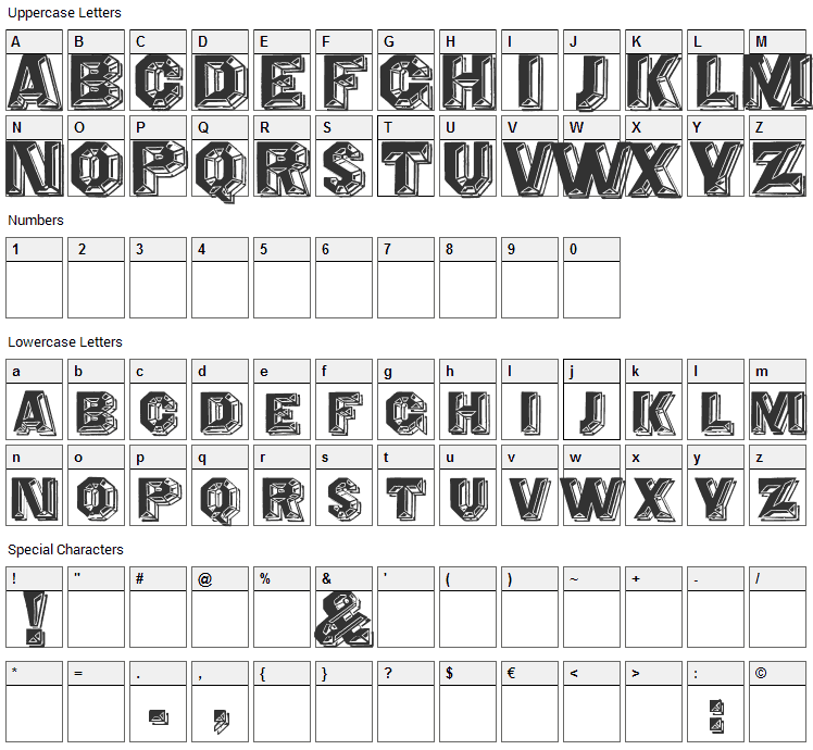 Cristalid / Prismatica Font Character Map