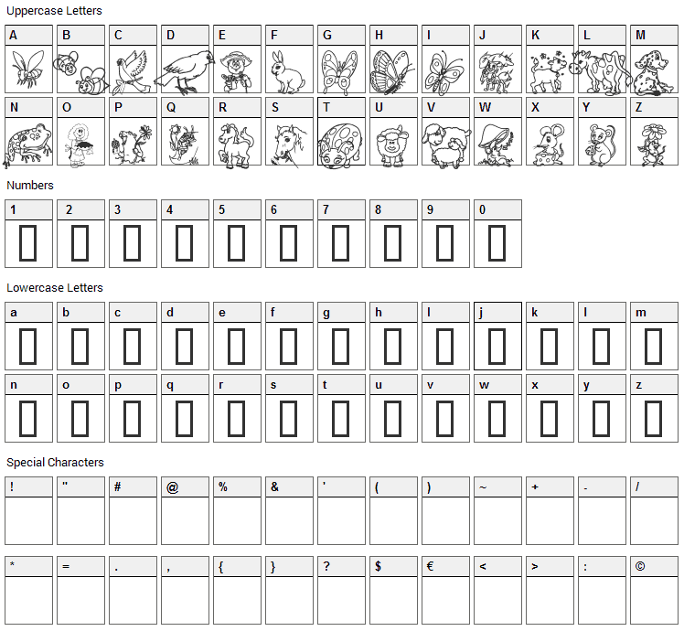 Critters 1 DC Font Character Map