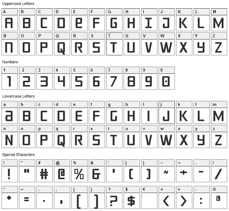 Crixus Font Character Map