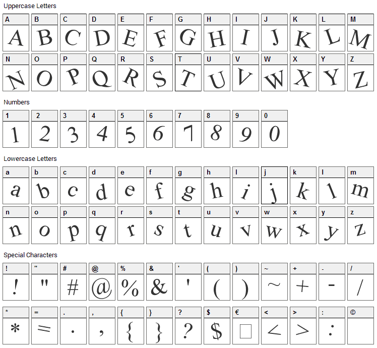 Crooked Font Character Map