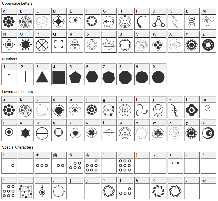 Crop Circle Dingbats Font Character Map