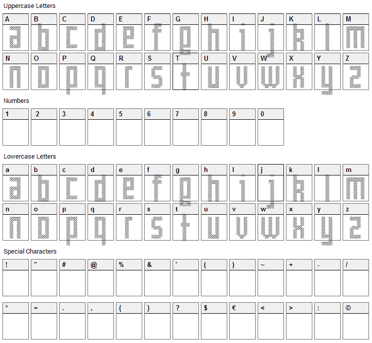 Cross Font Character Map