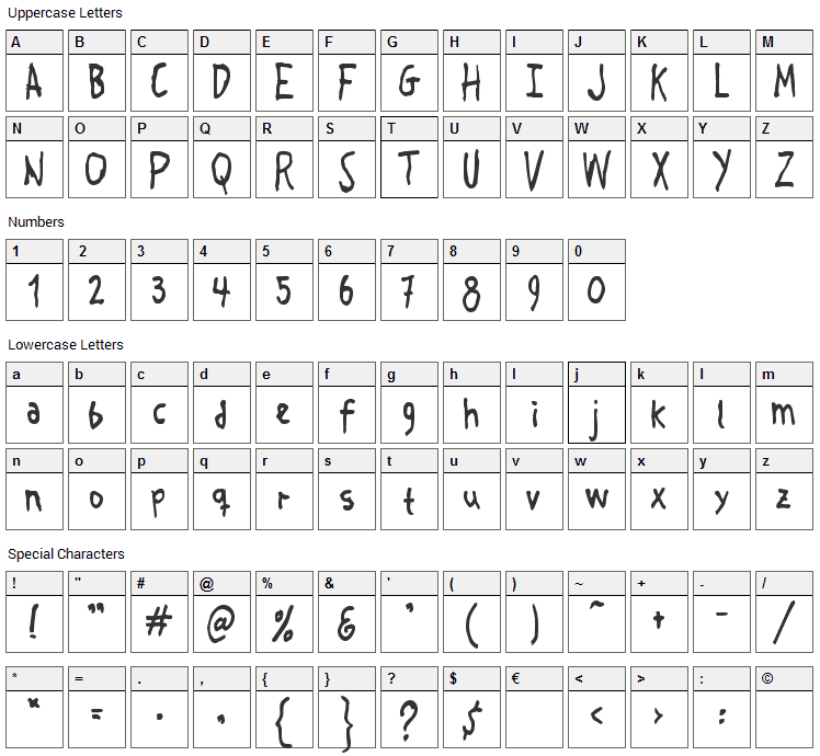 Crosspatchers Delight Font Character Map