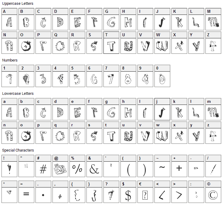 Crown Doodle Font Character Map