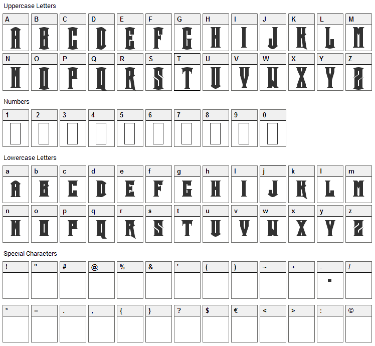 Crown Title Font Character Map