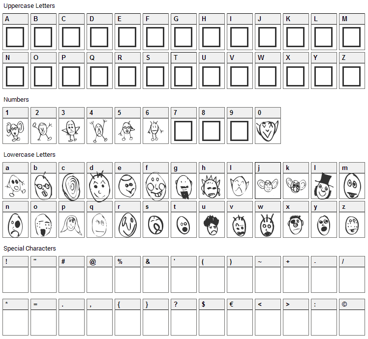 Crud Heads Font Character Map