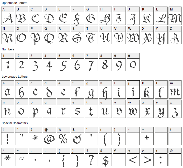 Crumble Font Character Map