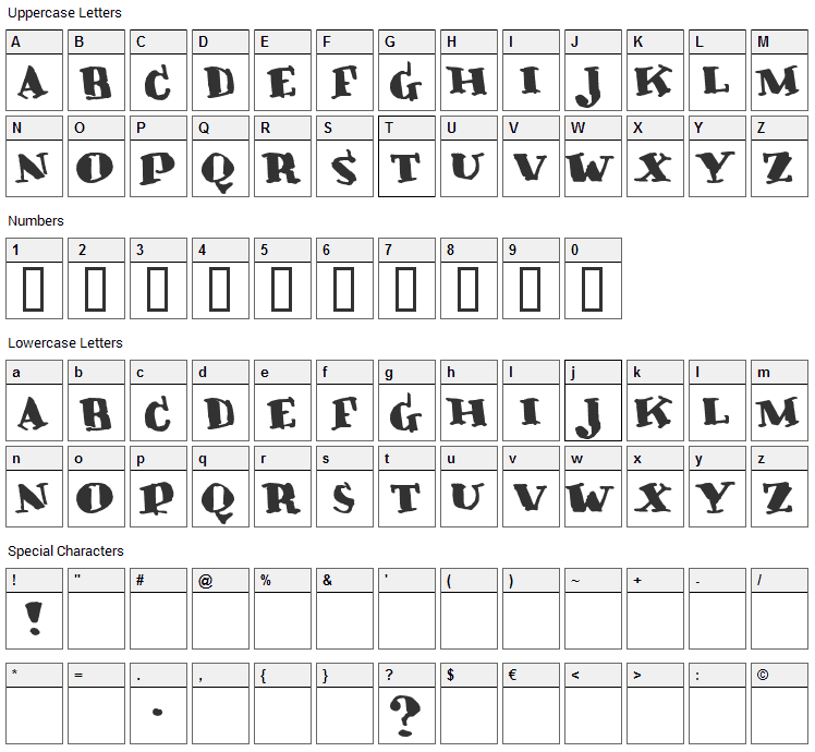 Crunky Font Character Map