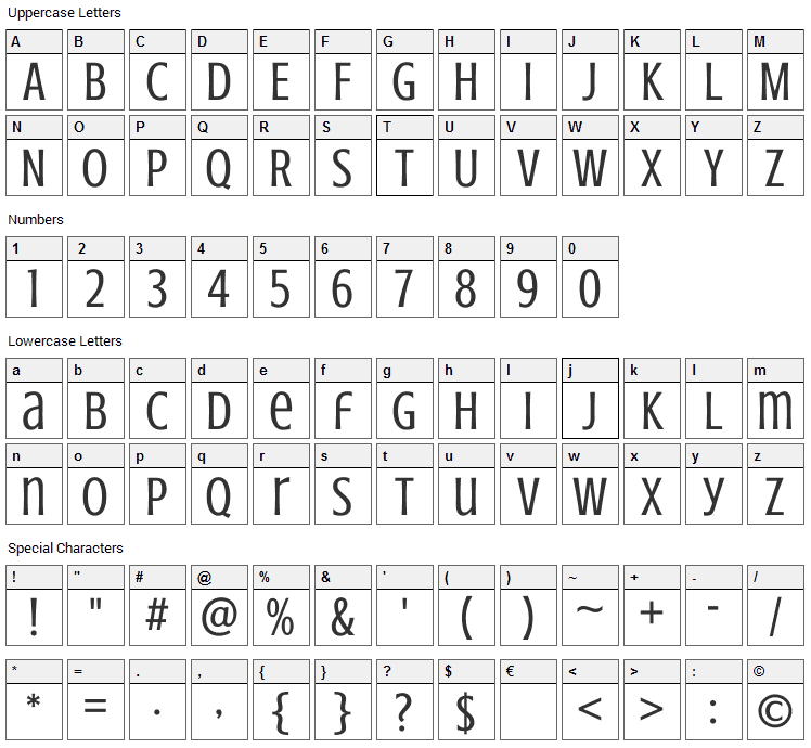 Crushed Font Character Map