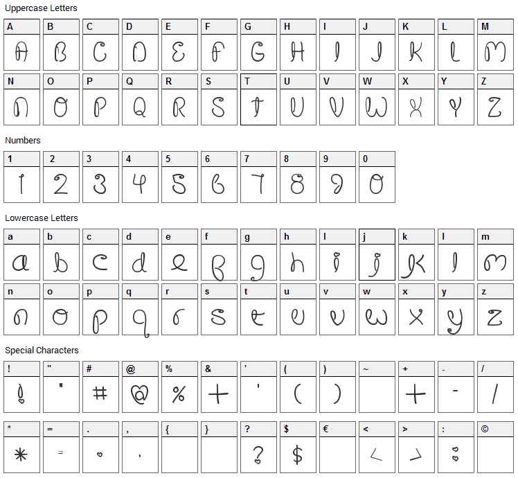 Crushed Out Girl Font Character Map