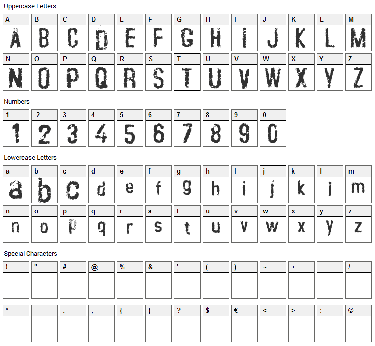 Crustype Font Character Map