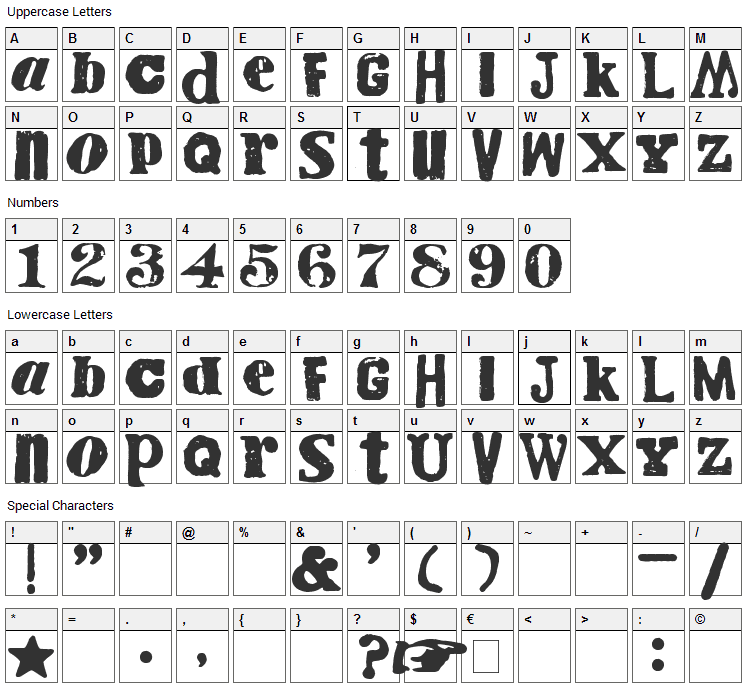 Cry Kitty Font Character Map