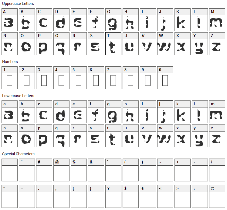 Crying Star Font Character Map