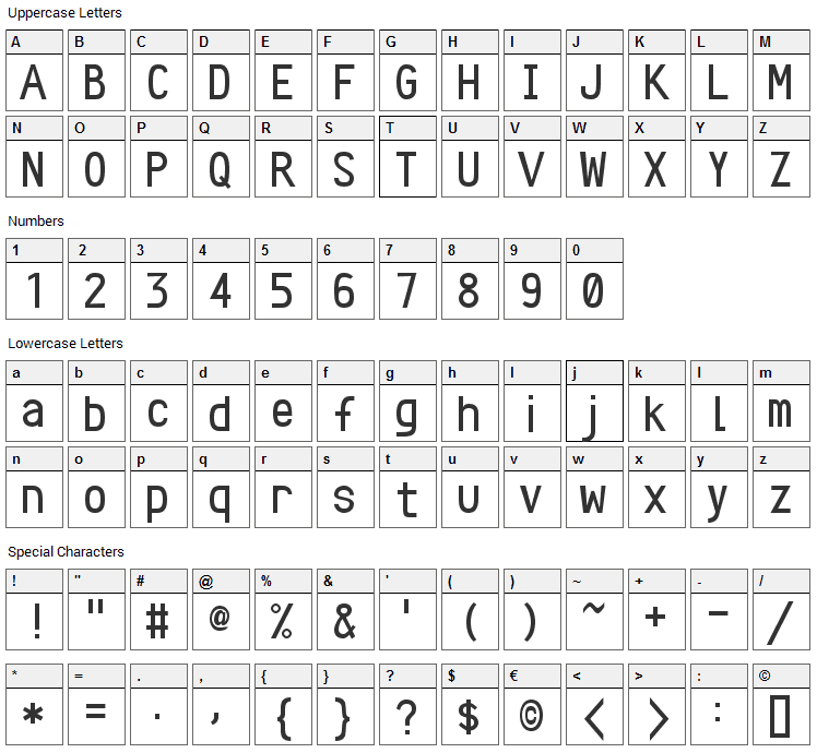 Crystal Font Character Map