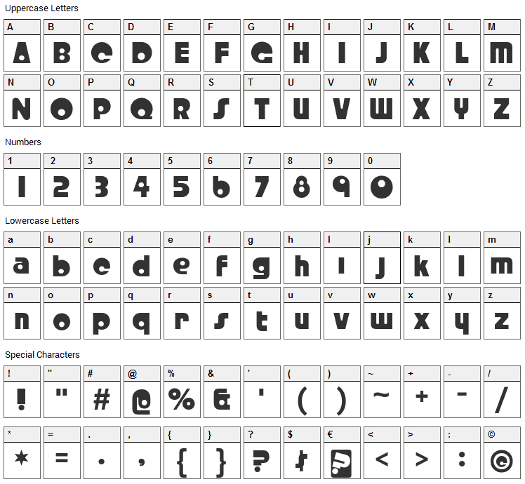 Crystal Radio Kit Font Character Map