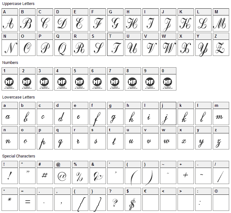 Crystal Symphony Font Character Map