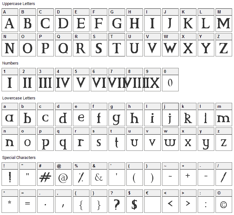 CS Grimrock Font Character Map