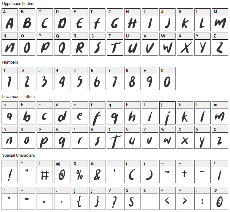 Cuanki Chunky Font Character Map