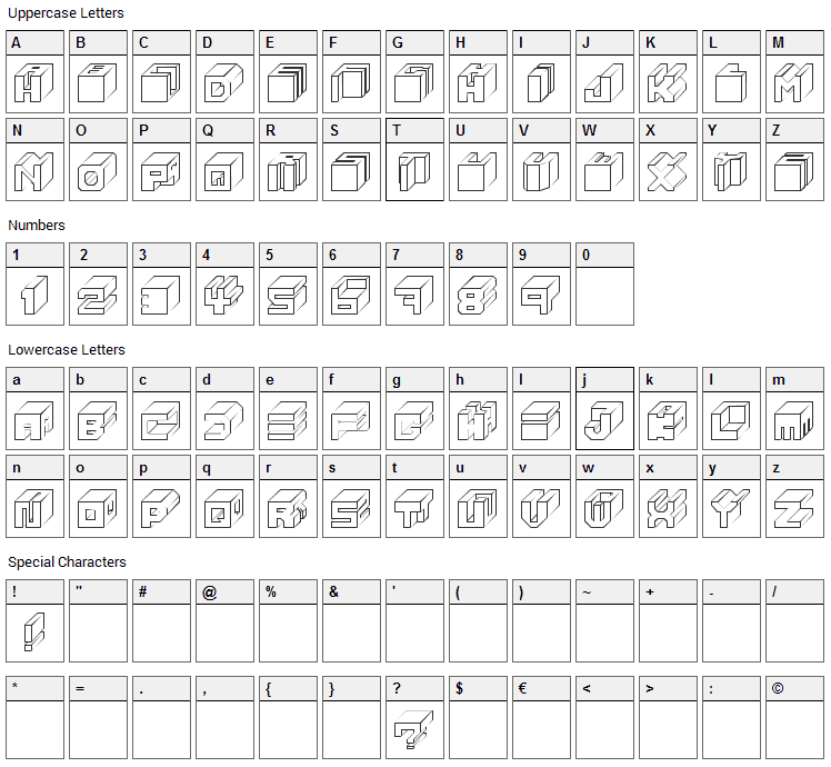 Cube Font Character Map