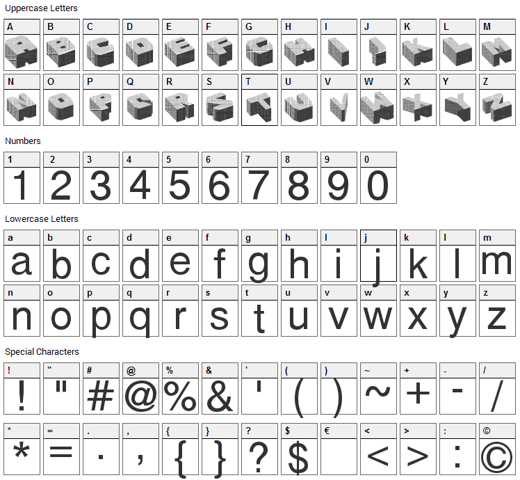 Cubefont Font Character Map