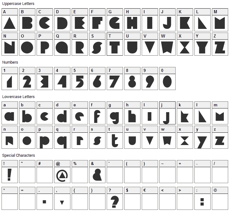 Cubop Font Character Map