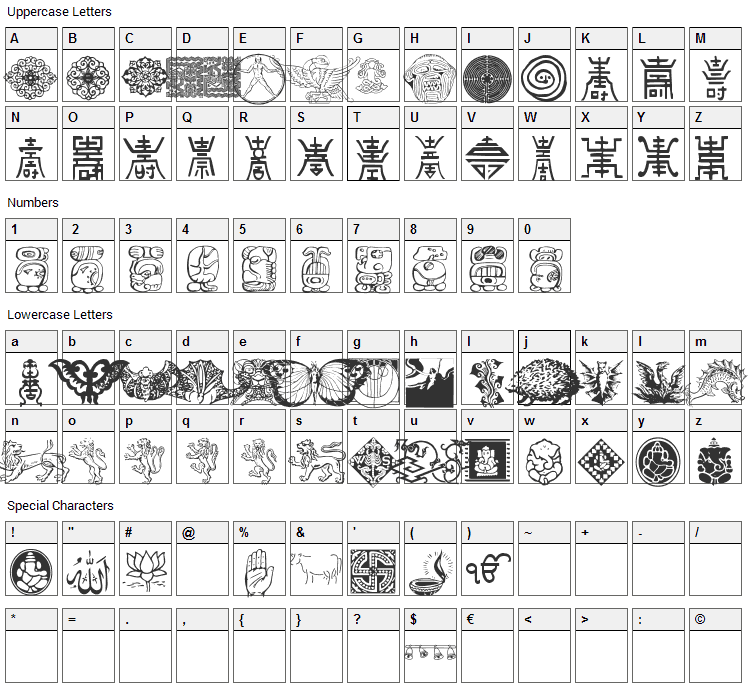 Cultural Icons Font Character Map