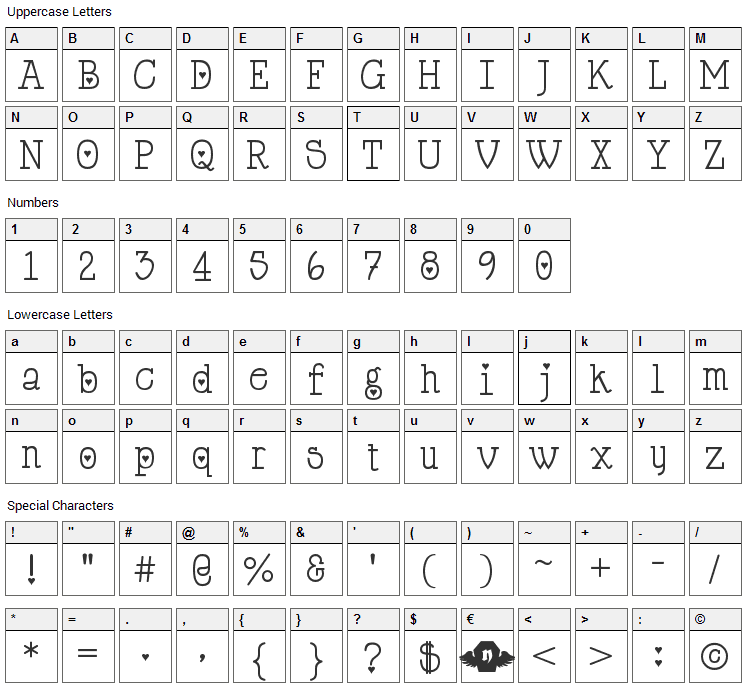 Cupid de Locke Font Character Map