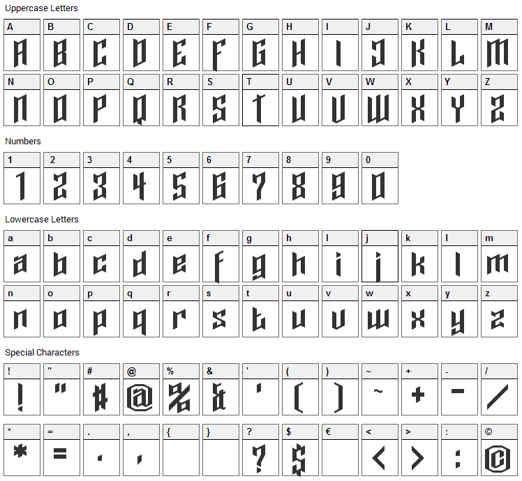 Cupra Font Character Map