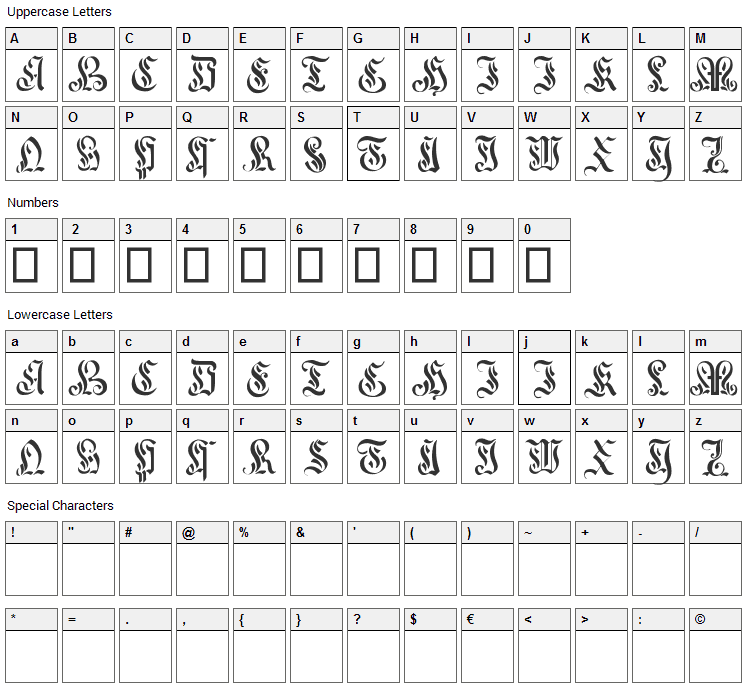 Curved Manuscript Font Character Map