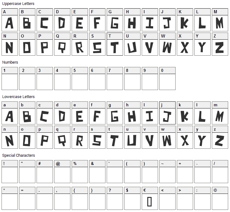 Cut It Out Font Character Map