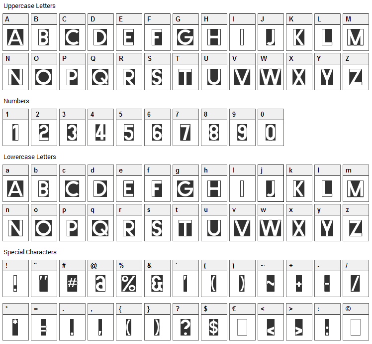 Cut Me Out Font Character Map