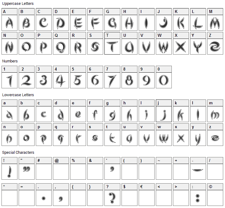 Cute Line Font Character Map