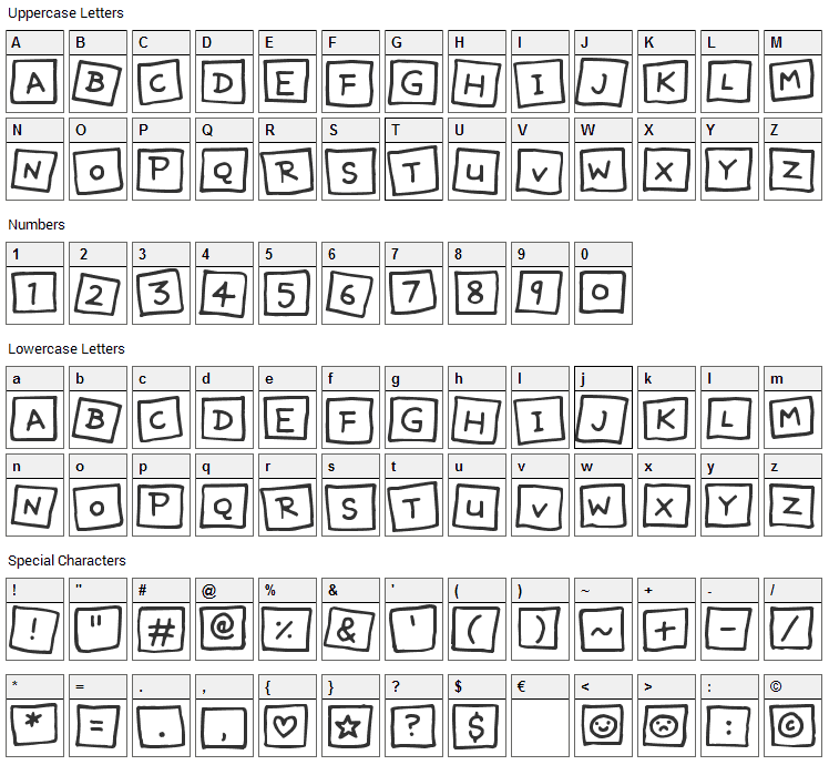 Cute Notes Font Character Map