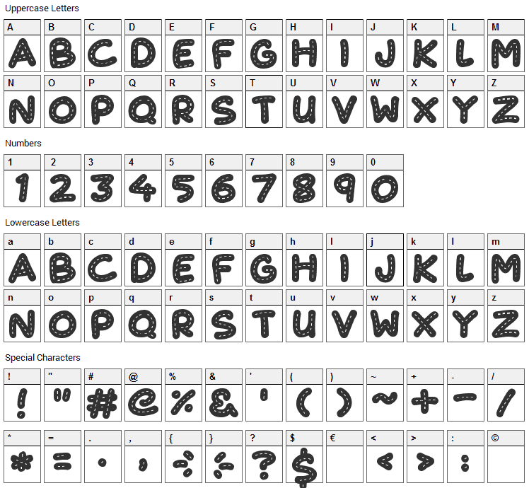 Cute Stitch Font Character Map