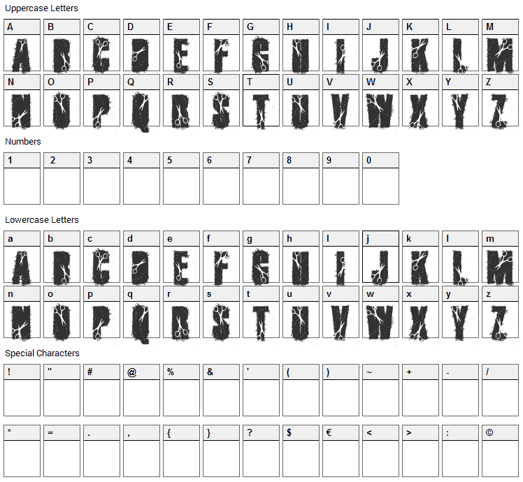 Cutter Font Character Map