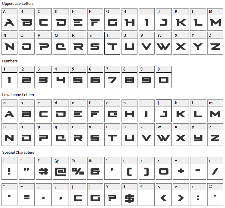 Cyberdyne Font Character Map