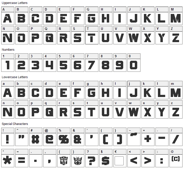 Cyberfall Font Character Map