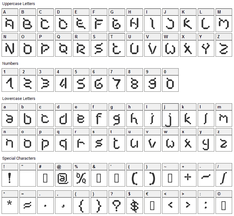 Cybernet Font Character Map
