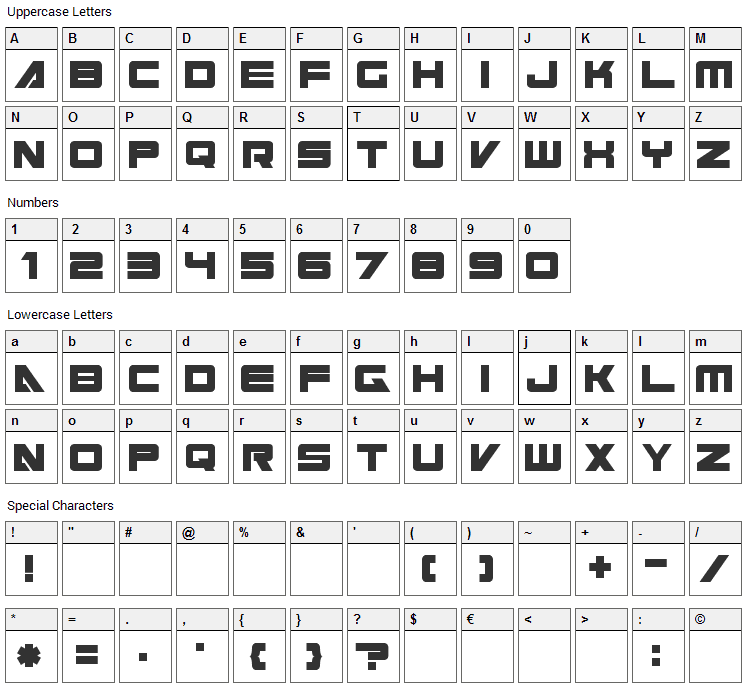 Cyberspace Font Character Map