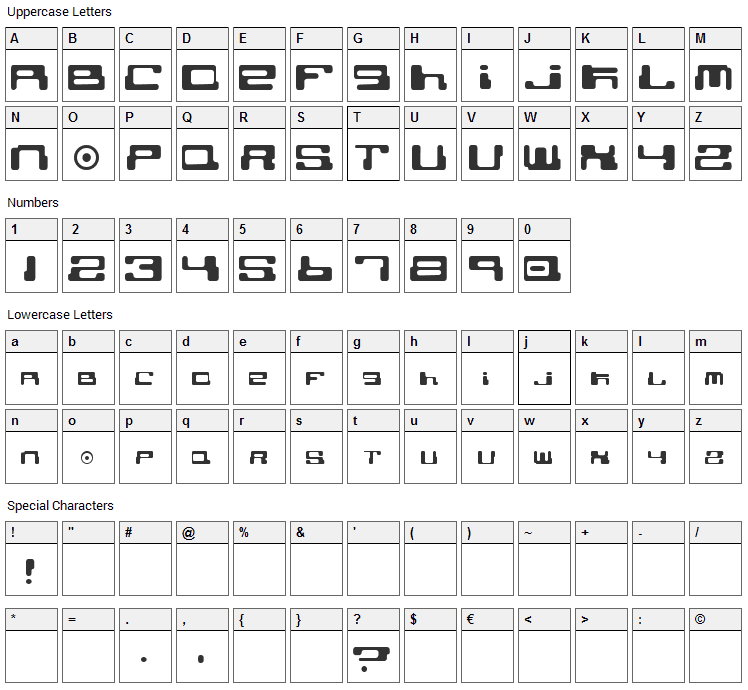 Cybertown Subterranean Font Character Map