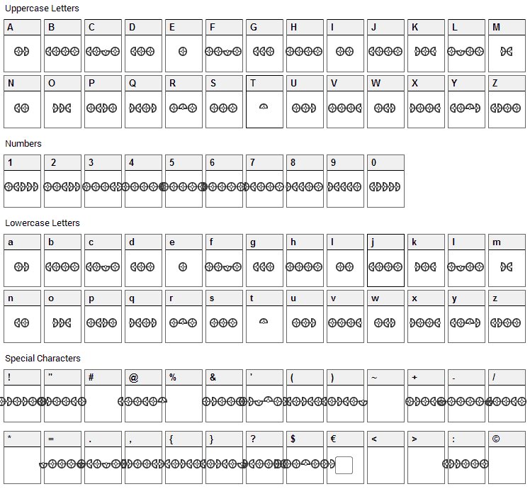 Cybertron OpCode Font Character Map