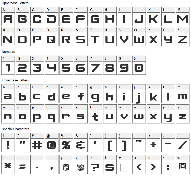 Cyberverse Font Character Map