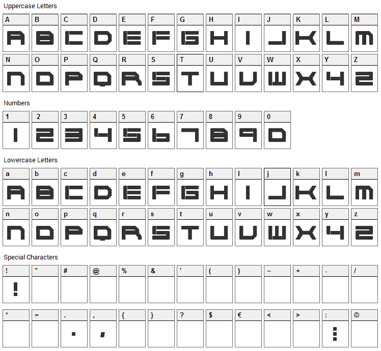 Cyborg 45 Font Character Map