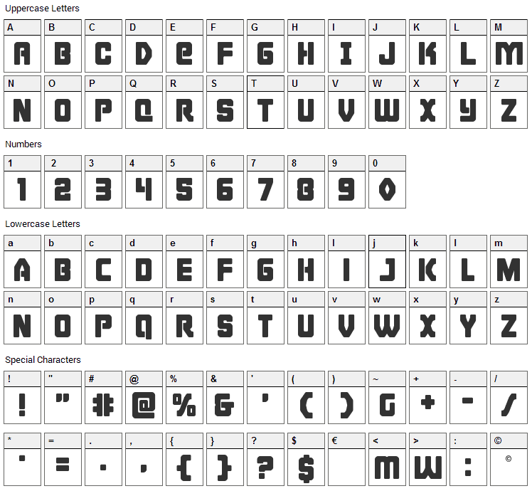Cyborg Rooster Font Character Map