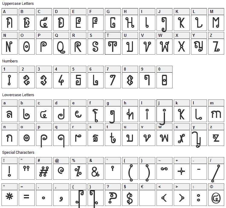 Cyclin Font Character Map